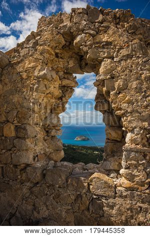 Ruins Of Monolithos Castle On Rhodes Island In Greece