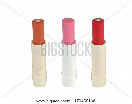Sticks Of Lip Balm In Nude, Pink And Red Color