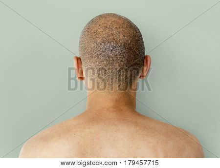 A Man Back View with Skinhead