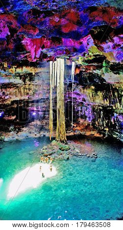 Cenote Samula near Valladolid city, Yucatan, Mexico. Famous natural landmark.