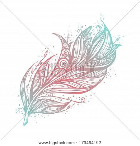 Native American Indian talisman. Vector hand drawn hipster feathers. Boho design, tattoo art.