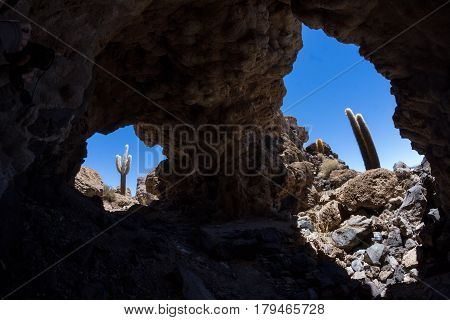 Cave at Isla Pia Pia Salar de Uyuni Bolivia