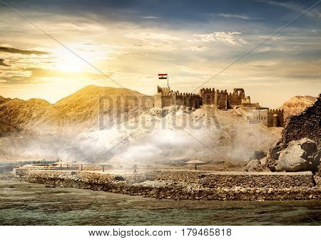 Island of pharaohs in Taba at the sunrise