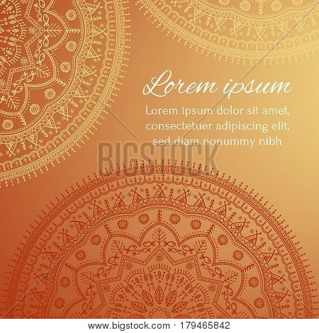 Card with beautiful ethnic mandala with a floral tribal pattern. Boho