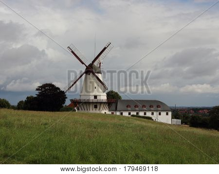 Dybboel Mill Danish National War Monument with Cloudy Sky