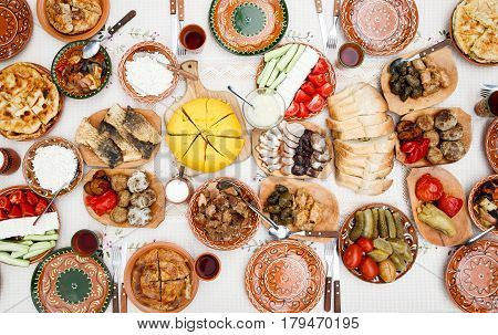 Variety of homemade moldavian food on the table