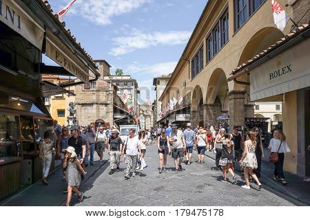 FLORENCE, ITALY - July 25, 2016. Street view of Old Town Florence Tuscany, Italy. is the capital city of the Italian region of Tuscany, with approximately 382,000 inhabitants