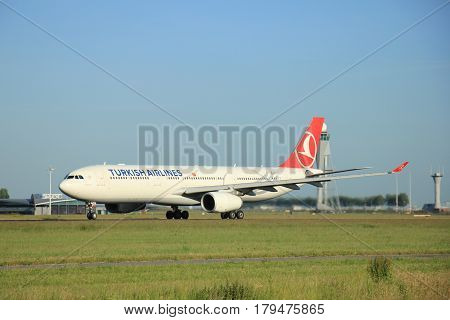 Amsterdam the Netherlands - June 9th 2016: TC-JNL Turkish Airlines Airbus A330-343 departing from Polderbaan runway Schiphol destination Istanbul Turkey