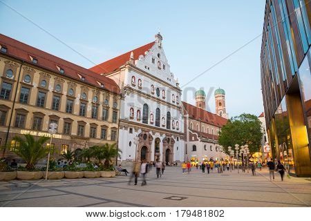 Neuhauser Street In Munich At The Sunset, Germany