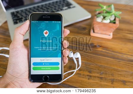 CHIANGMAITHAILAND - JAN 20 2017 :Periscope app log in screen on a Apple iPhone 6s. Periscope is made by Twitter - lets you broadcast live video to the world.