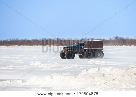 KHABAROVSK RUSSIA - JANUARY 28 2017: Homemade cross-country vehicle