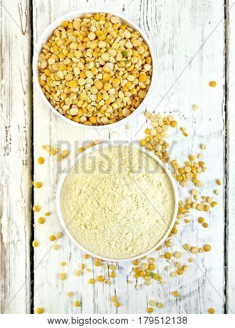 Flour Pea And Split Pease In Bowls On Light Board Top