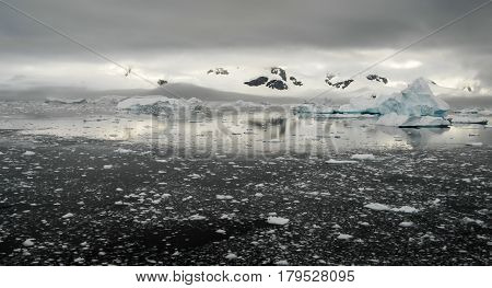 Mountain view in Antarctica sunset trp on the ship