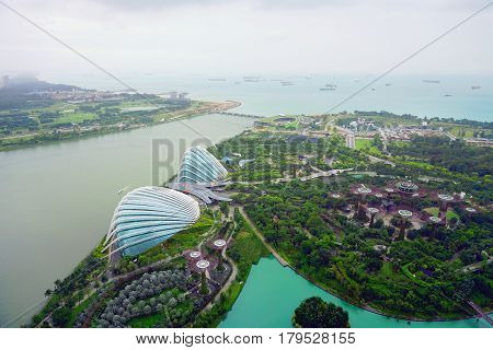 Singapore, Singapore - February 10, 2017: Gardens By the Bay botanical glass pavilions, it's a new design garden with innovative.