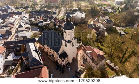 aerial view Glauchau in Germany architecture town streets houses