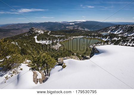 Winter Landscape Of Neila Lagoons Park In Burgos Demanda Mountain Range Castilla Y Leon Spain.