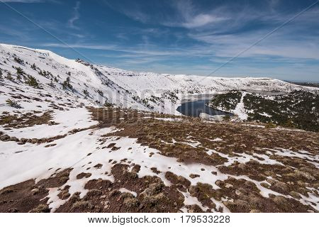 Winter Landscape Of Neila Lagoons Park In Burgos Demanda Mountain Range Castilla Y Leon Spain.