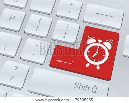 Alarm clock concept design on button of white computer keyboard for your corporate projects. Vector illustration background.