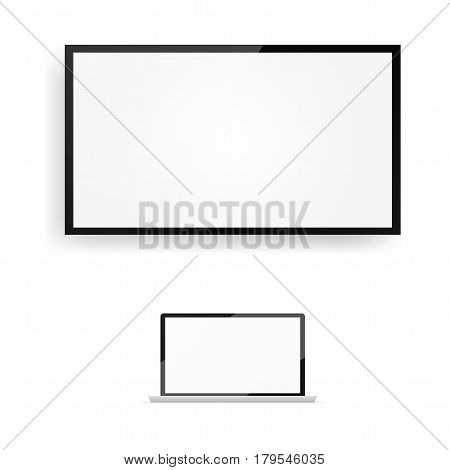 Simple Laptop With Blank Screen And Modern Clear TV LCD. EPS10 Vector