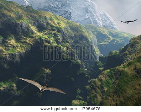 Pteranodon vliegen door de canyon