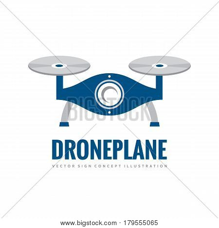 Drone plane - vector logo template concept illustration. Quadcopter creative sign. Helicopter graphic icon symbol. Design element.