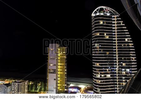 GOLD COAST, AUSTRALIA - MARCH 31 2017: Gold Coast high rise luxury apartments, aerial view facing towards the Broadbeach beachside