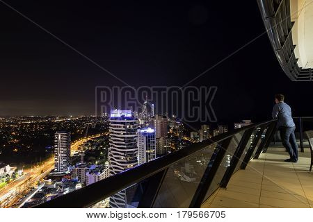 GOLD COAST, AUSTRALIA - MARCH 31 2017: Gold Coast apartment penthouse view from the balcony, looking from Broadbeach to Surfers Paradise