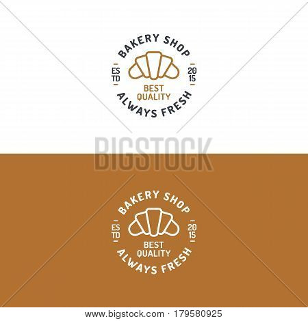 Bakery shop logo set with croissant modern line style for use bread house, cupcake store, food market, cafe, restaurant etc. Vector Illustration