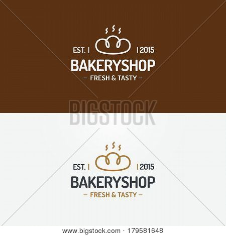 Bakery shop logo set modern line style for use bread house, loaf store, food market, cafe, restaurant etc. Vector Illustration