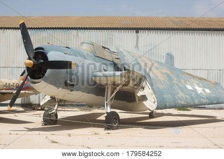 HATZERIM, ISRAEL - APRIL 26, 2016: Torpedo Bomber Grumman TBF Avenger  display in the Israeli Air Force Museum