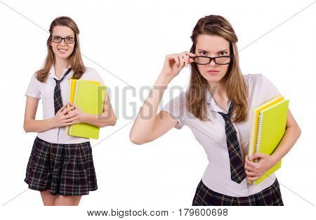 Schoolgirl isolated on the white