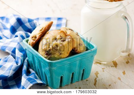 pecan and chocolate cookies.style rustic. selective focus