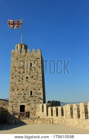 Flag on the fortress tower in Georgia