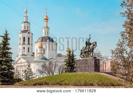 Epiphany Cathedral and monument to Ivan the Terrible in central part of Oryol