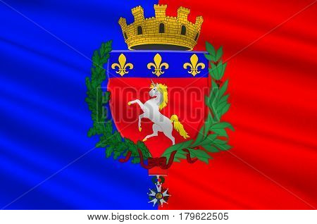 Flag of Saint-Lo is a commune in north-western France the capital of the Manche department in the region of Normandy. 3d illustration