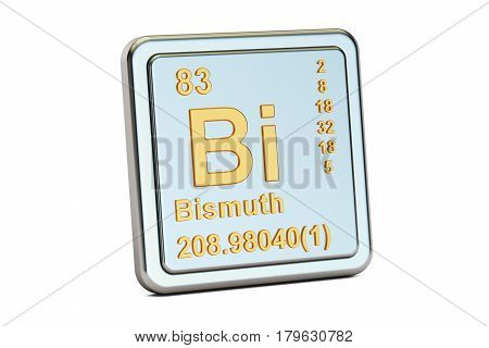 Bismuth Bi chemical element sign. 3D rendering isolated on white background