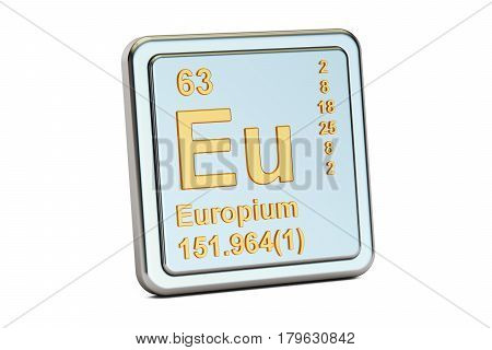 Europium Eu chemical element sign. 3D rendering isolated on white background