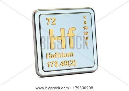 Hafnium Hf chemical element sign. 3D rendering isolated on white background