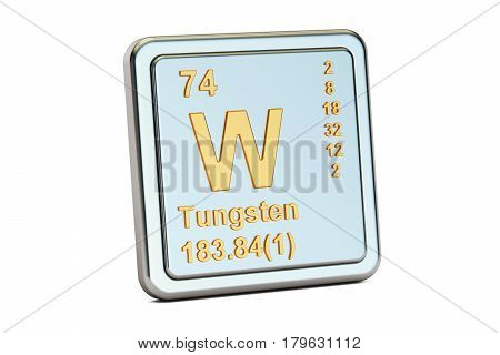 Tungsten W wolfram chemical element sign. 3D rendering isolated on white background