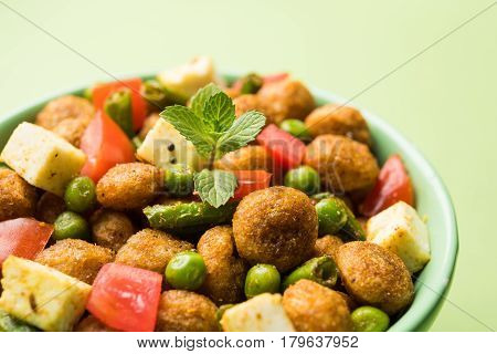 Soya chunks 65 or soya chunk fry is a healthy snack, easy to cook, protein rich, vegetarian dish ideal for starters. popular indian food. selective focus