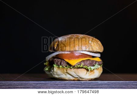 Delicious homemade traditional hamburguer on the table