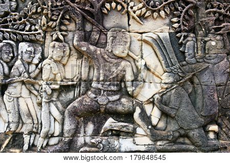 Ancient Khmer Carving Of Krishna, Angkor, Cambodia