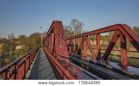 Railway track and bridge in Bakov nad Jizerou area with sunrise