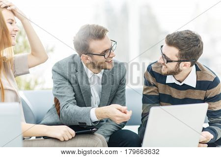 managers of the company and the client, discussing the terms of the new agreement.the photo has a empty space for your text.