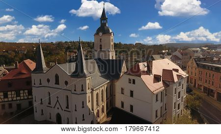Church Martin Meerane in Germany aerial view historical