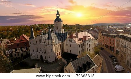 Church Martin Meerane in Germany aerial view historical