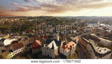 Church Martin Meerane in Germany aerial view historical
