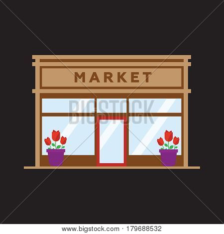 Market front store building flat style vector