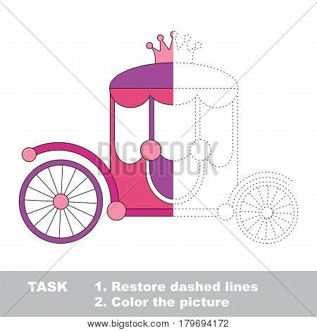 The Pink Prinsess Chariot with Crown. Dot to dot educational game for kids, color the colorless half of picture.