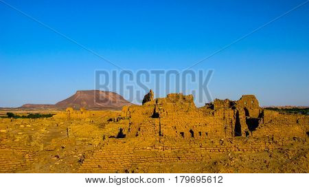 Ruined fortress at the Sai island Nile river Sudan